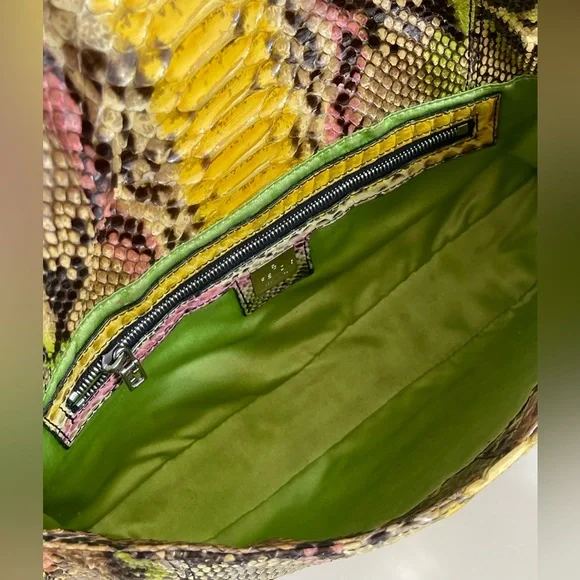 SOLD FENDI Rare Baguette Vintage Mirror Python Karl Lagerfeld Embellished - Picture 15 of 17